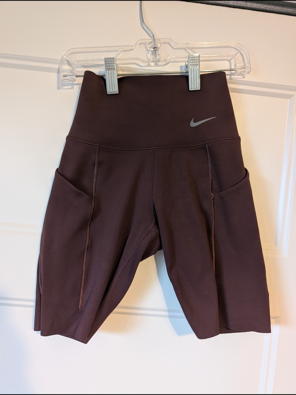 Nike Women’s High-Waist Maroon Bike Shorts with Side Pockets
